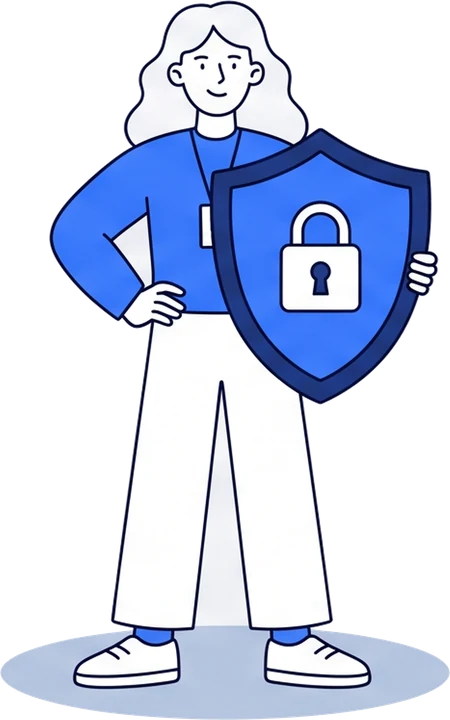 Illustration of a person holding a large shield with a padlock